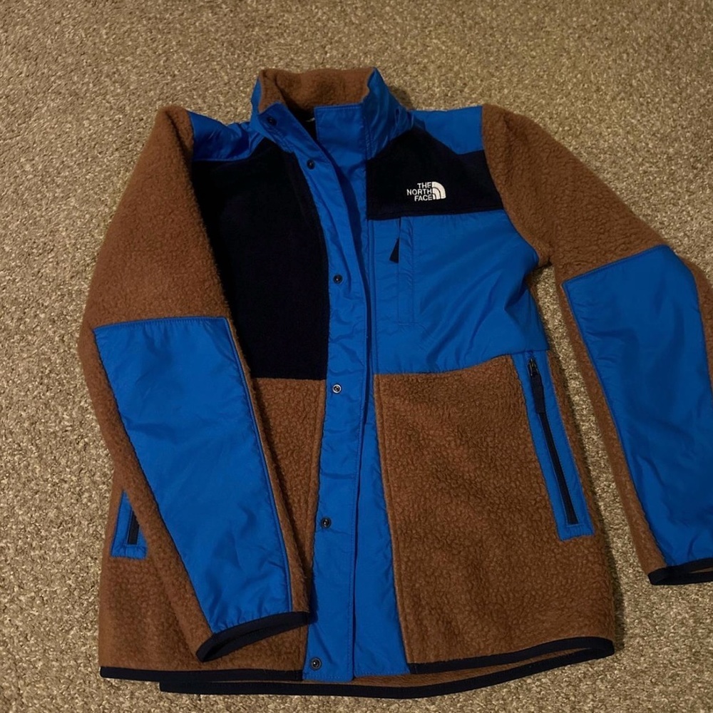 The North Face Royal Blue & Brown Patchwork Fleece Jacket